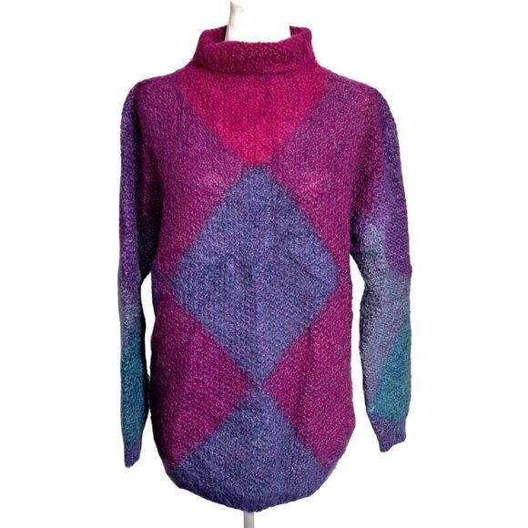 Vintage Mohair Blend Sweater Womens Size S Pink Purple Blue Linda Allard for Ell